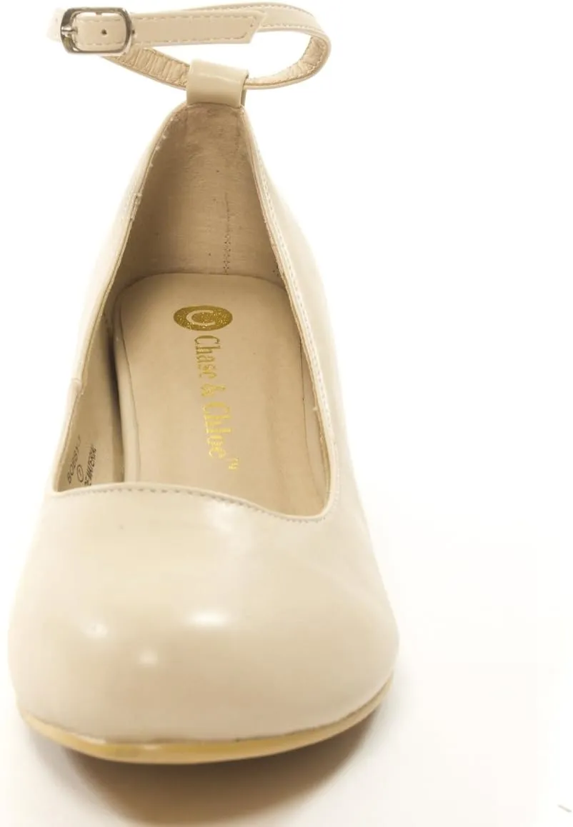 Chase & Chloe Womens Bobby1 Closed Round Toe Ankle Strap Hidden Wedge High Heel Shoes