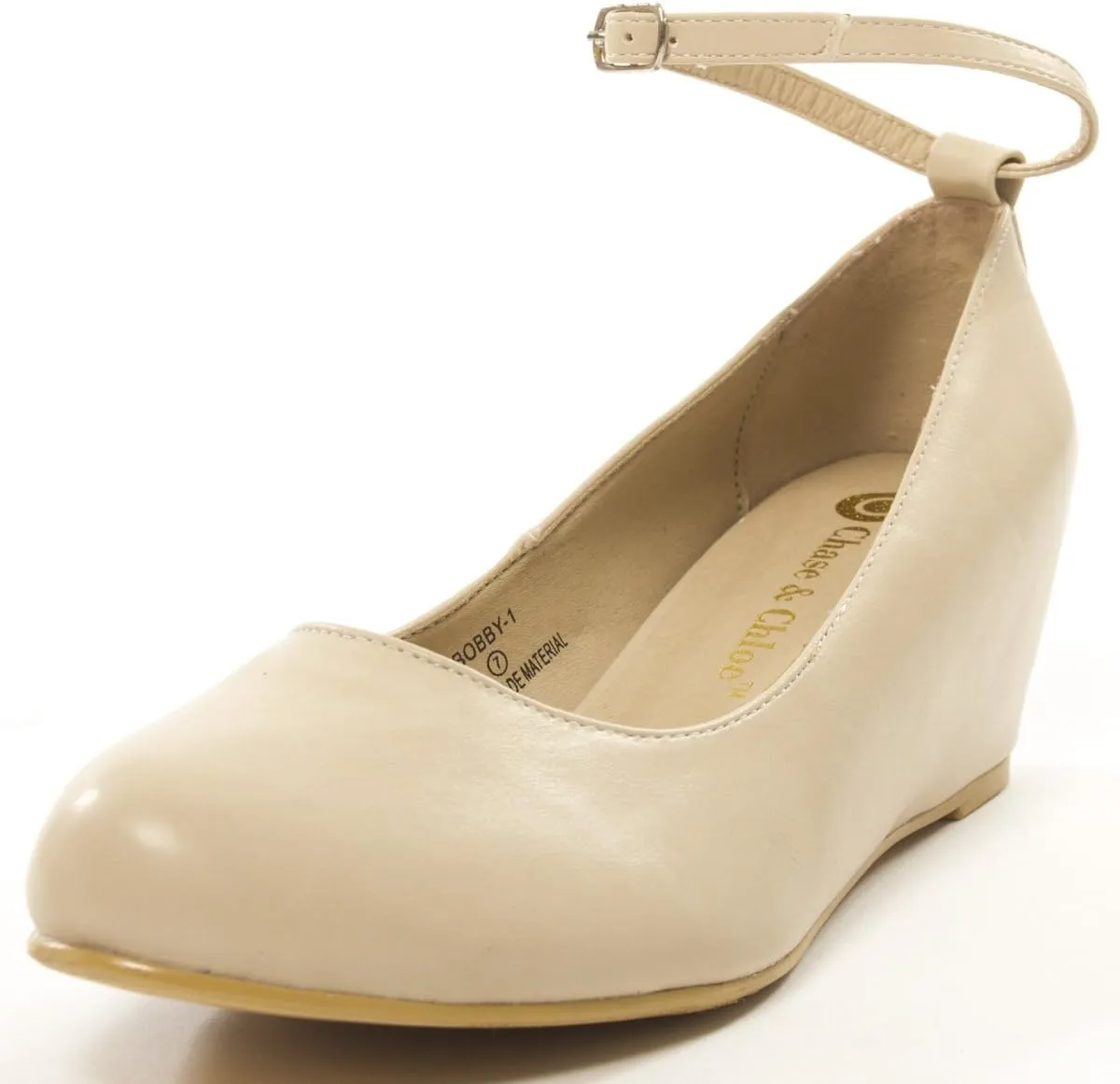 Chase & Chloe Womens Bobby1 Closed Round Toe Ankle Strap Hidden Wedge High Heel Shoes