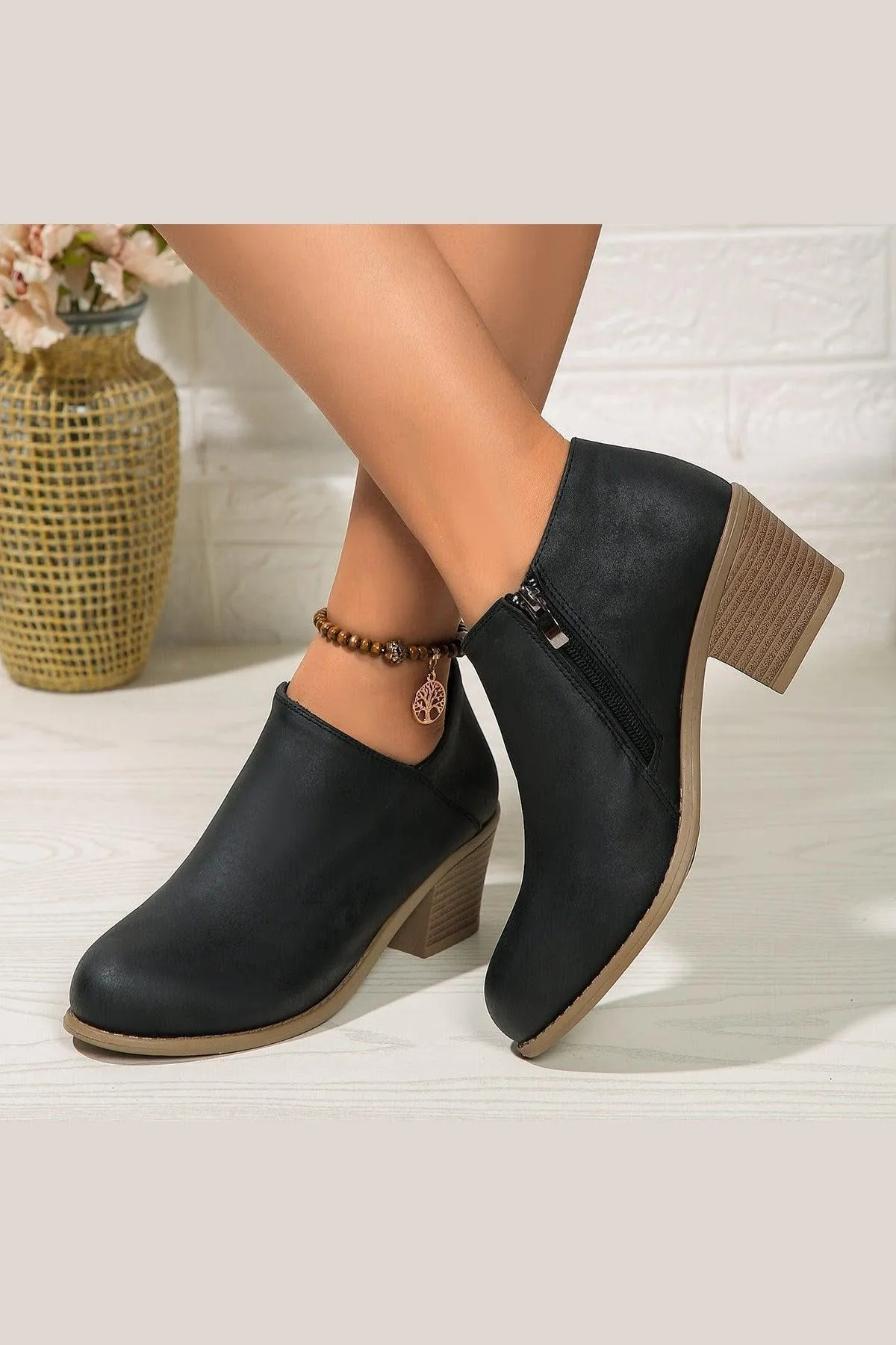 Chunky Heel Round Toe Ankle Boots