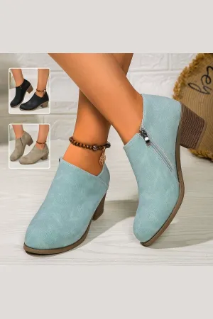 Chunky Heel Round Toe Ankle Boots