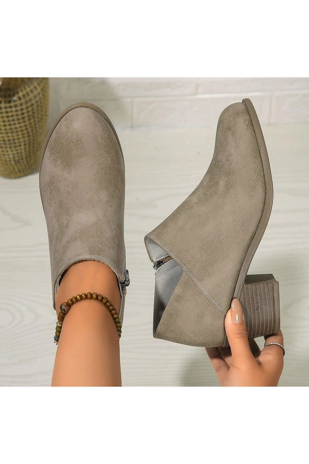 Chunky Heel Round Toe Ankle Boots