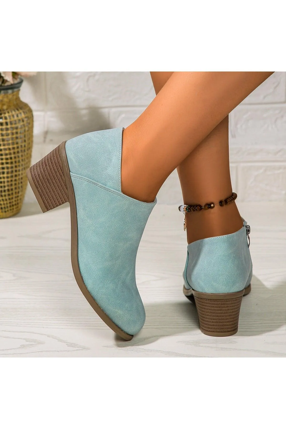Chunky Heel Round Toe Ankle Boots