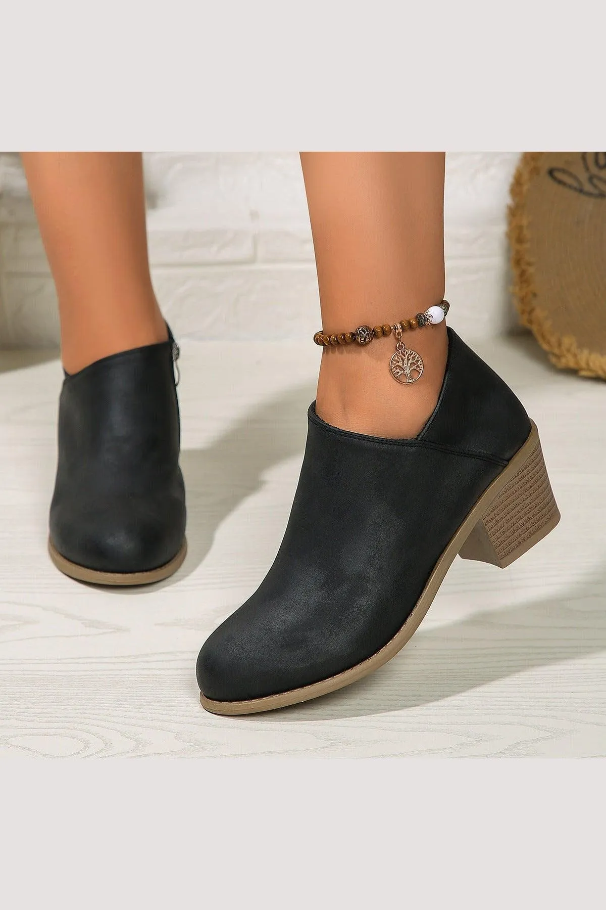 Chunky Heel Round Toe Ankle Boots