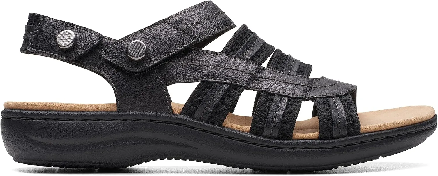 Clarks Women's Laurieann Erin Flat Sandal, Black Combi, 9 Wide