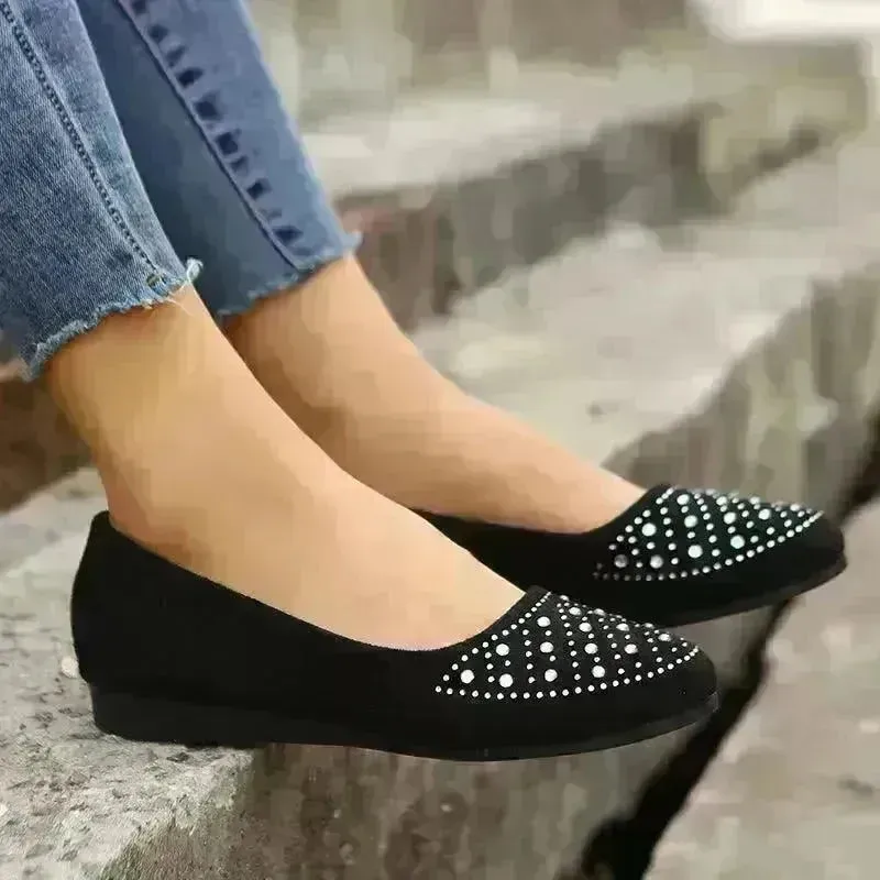 Classy Fashion Flats Shoes With Rhinestones Casual Round Toe Loafers Cozy Shoes For Women