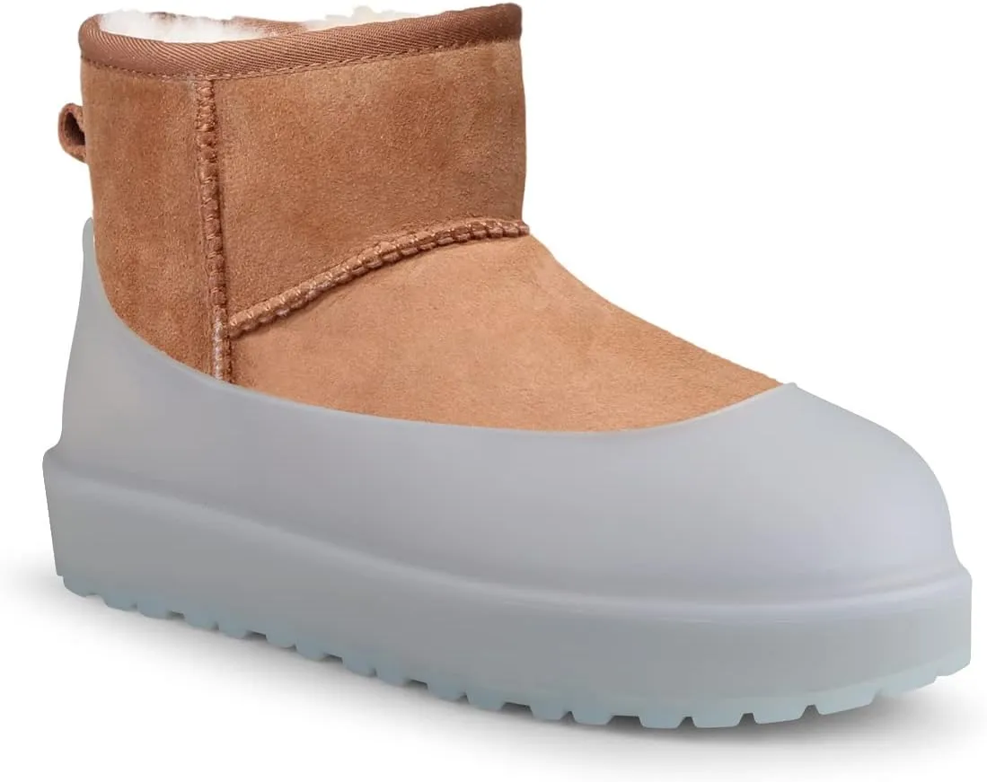 Compatible with UGG Boot, Waterproof Silicone Rubber Shoe Covers, Reusable Upgraded Overshoes, Non-Slip Washable for Women, Men (L (Men 9-11), Clear)