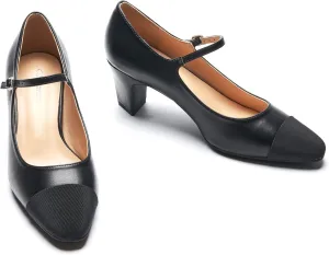 C.Paravano Women 's Pumps Mary Jane Heels Closed Round Toe Low Chunky Heels Adjustable Strap Fashion Dress Shoes