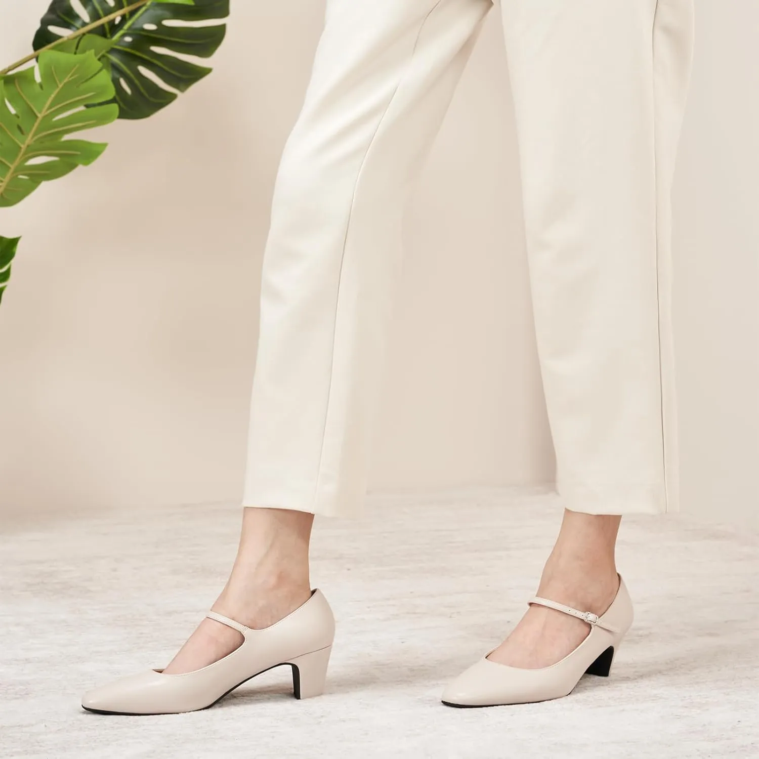 C.Paravano Women 's Pumps Mary Jane Heels Closed Round Toe Low Chunky Heels Adjustable Strap Fashion Dress Shoes