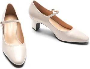 C.Paravano Women 's Pumps Mary Jane Heels Closed Round Toe Low Chunky Heels Adjustable Strap Fashion Dress Shoes