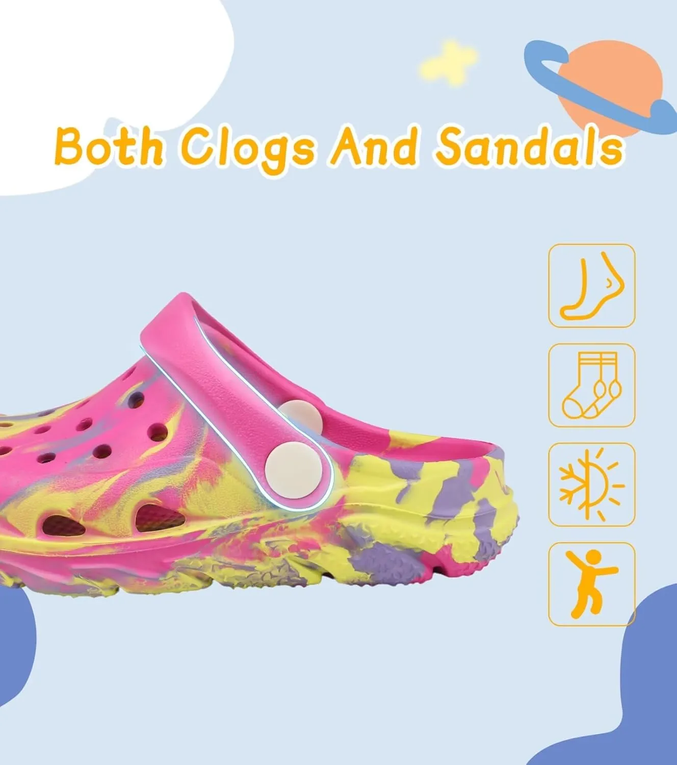 Cubufly Toddler Kids Clogs Garden Shoes for Boys Girls Marbled Tie Dye Water Shoes Slip on Sandals