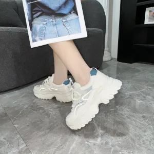 Dad Shoes Women's Platform White Shoes Mesh Lace up Breathable Pumps Women's Sneaker Color Matching Travel Shoes Physical Exclusive
