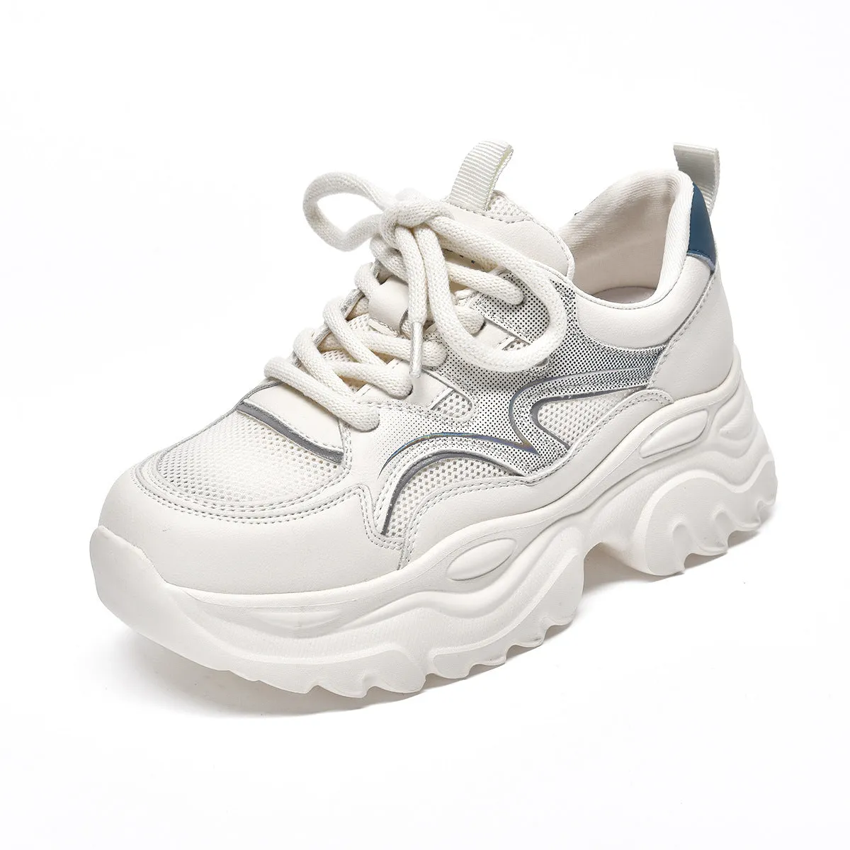 Dad Shoes Women's Platform White Shoes Mesh Lace up Breathable Pumps Women's Sneaker Color Matching Travel Shoes Physical Exclusive