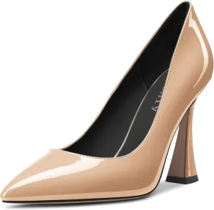 DearOnly Women Chunky Block High Heel Pointed Toe Pumps Slip-on Wedding Dress Basic Classic 3.9 Inches Heels
