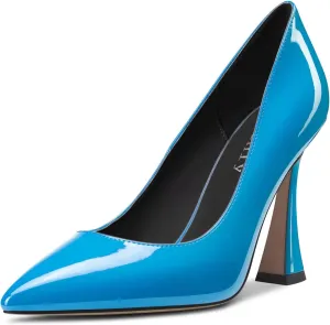 DearOnly Women Chunky Block High Heel Pointed Toe Pumps Slip-on Wedding Dress Basic Classic 3.9 Inches Heels