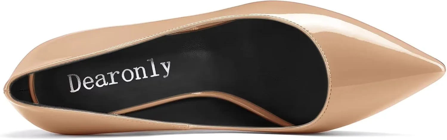 DearOnly Women Chunky Block High Heel Pointed Toe Pumps Slip-on Wedding Dress Basic Classic 3.9 Inches Heels