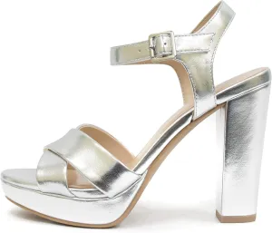 Delicious Style Keeper ~ Cross Band with Ankle Strap Buckle Block High Heel Fashion Sandals