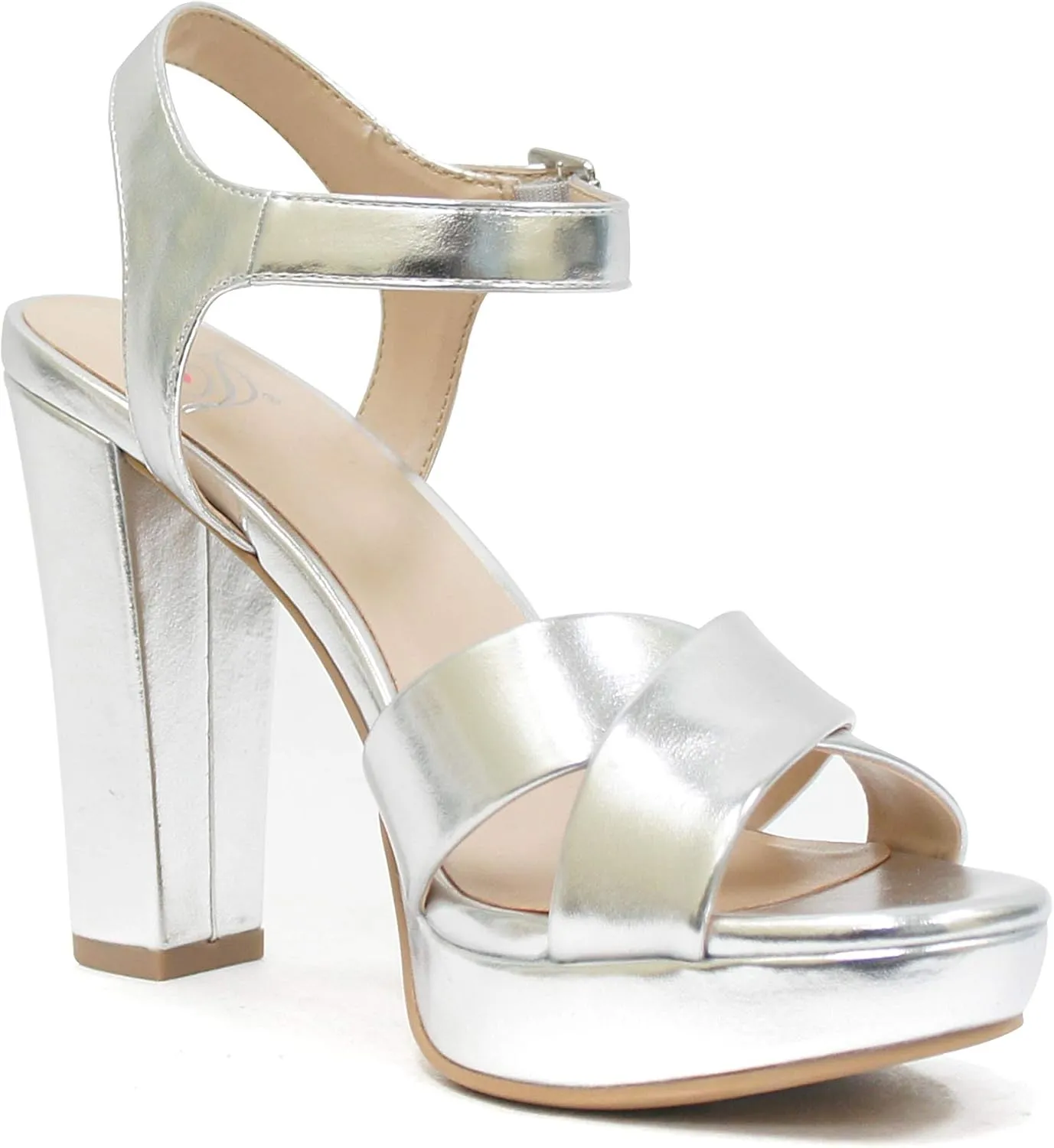 Delicious Style Keeper ~ Cross Band with Ankle Strap Buckle Block High Heel Fashion Sandals