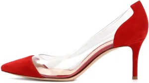 Eldof Women's Stilettos Pumps Pointed Toe Clear Transparent PVC Vamp High Heels Slip on 3 Inch Wedding Dressy Work Shoes