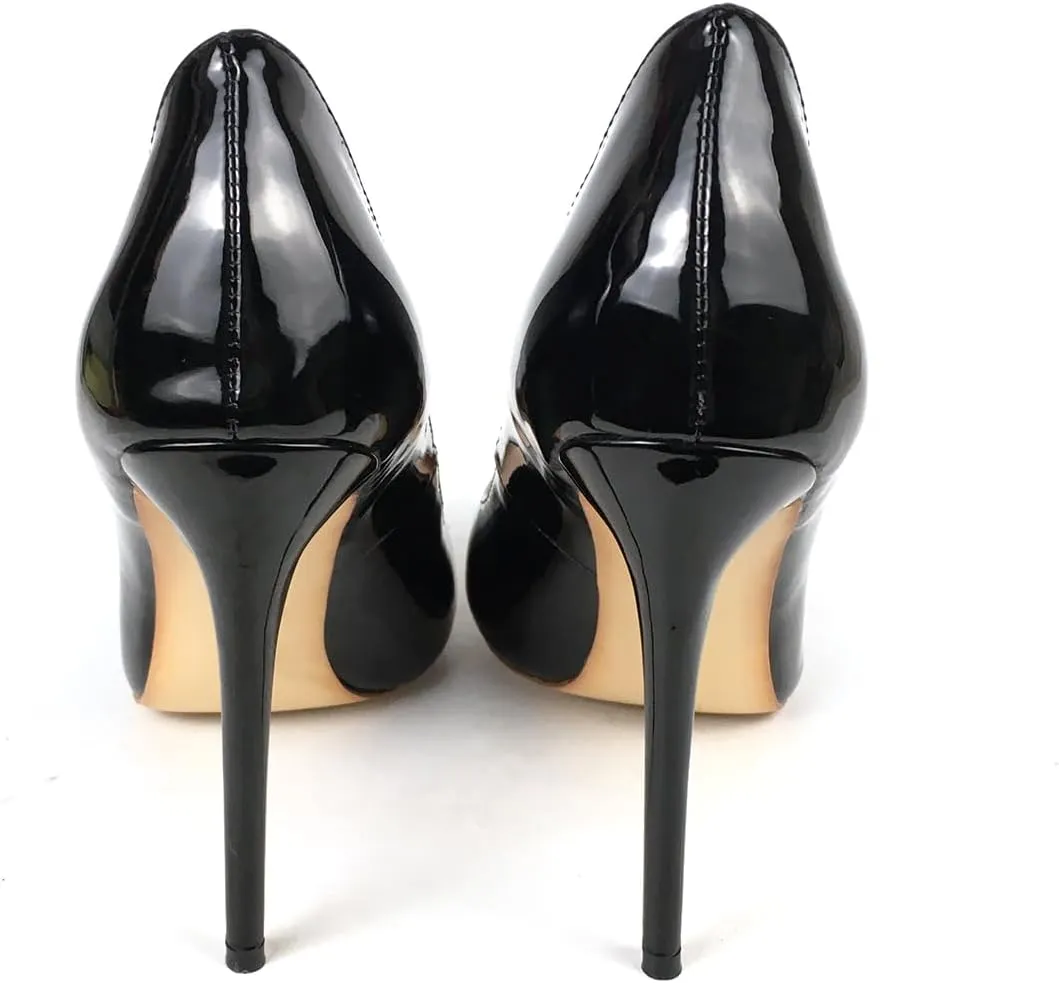Elegant Women's High Heels Round Toe Stilettos Pumps Low Cut Toe Cleavage Style Black Patent Leather Ladies Party & Office Work Footwear