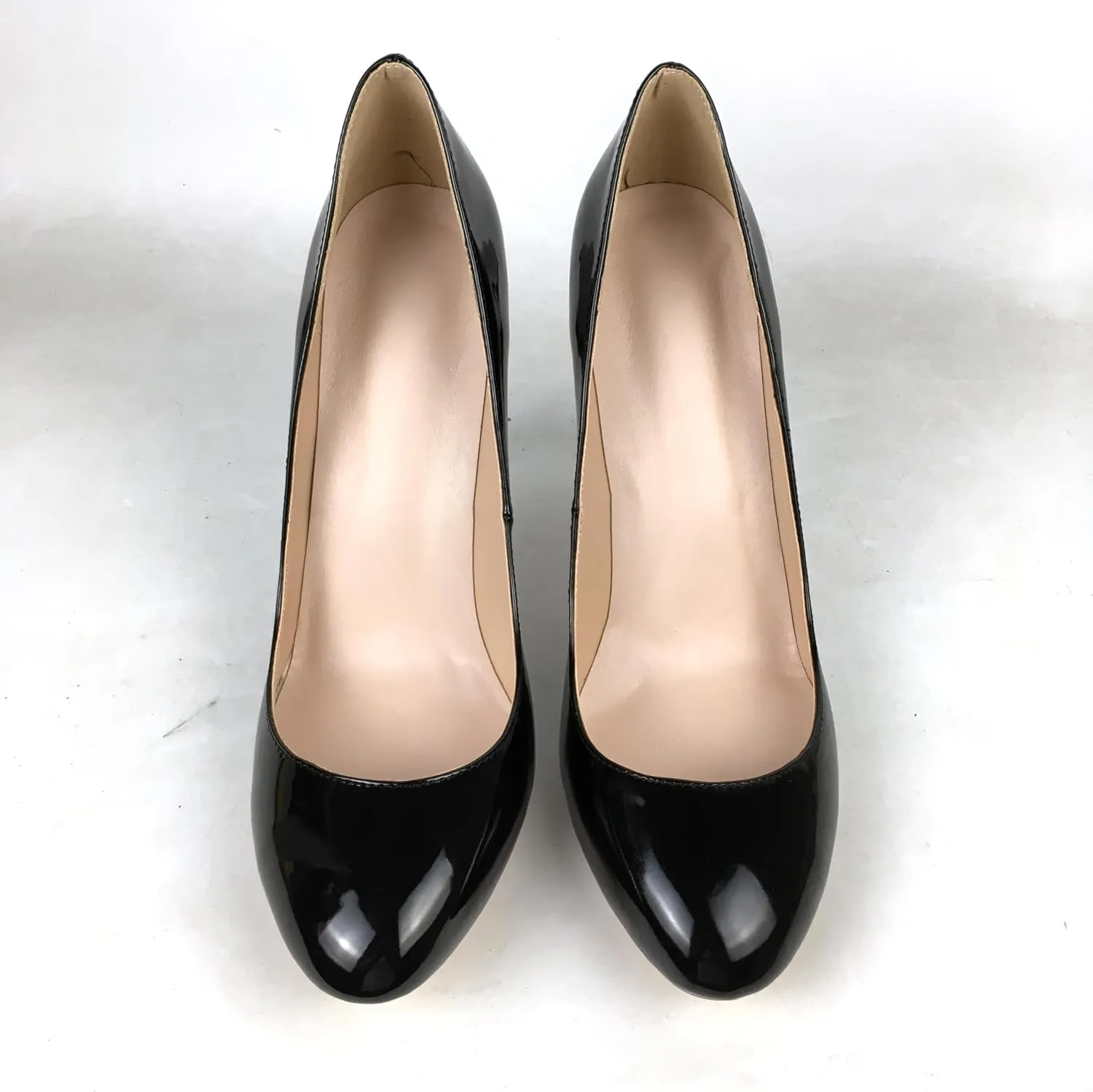 Elegant Women's High Heels Round Toe Stilettos Pumps Low Cut Toe Cleavage Style Black Patent Leather Ladies Party & Office Work Footwear