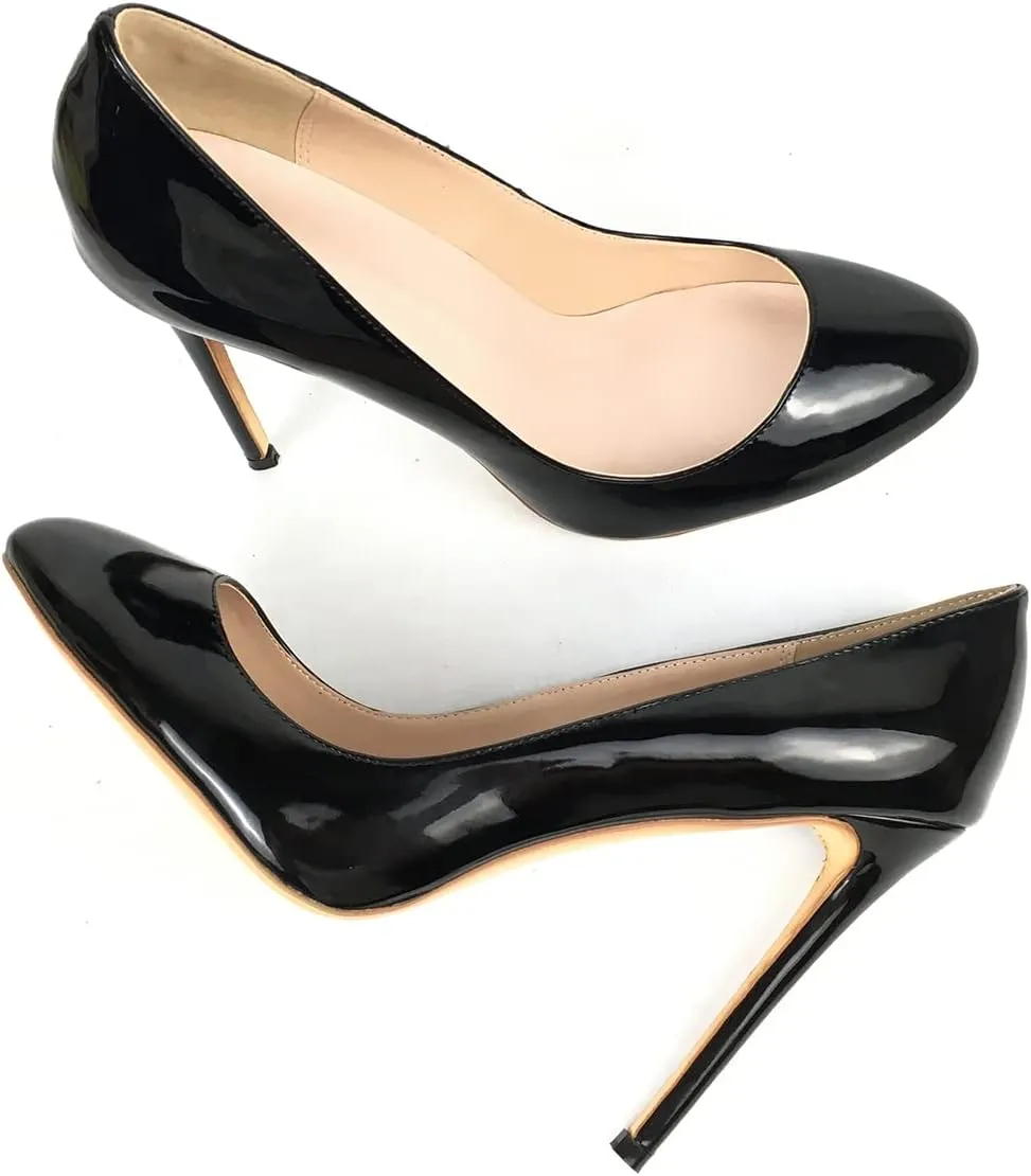 Elegant Women's High Heels Round Toe Stilettos Pumps Low Cut Toe Cleavage Style Black Patent Leather Ladies Party & Office Work Footwear