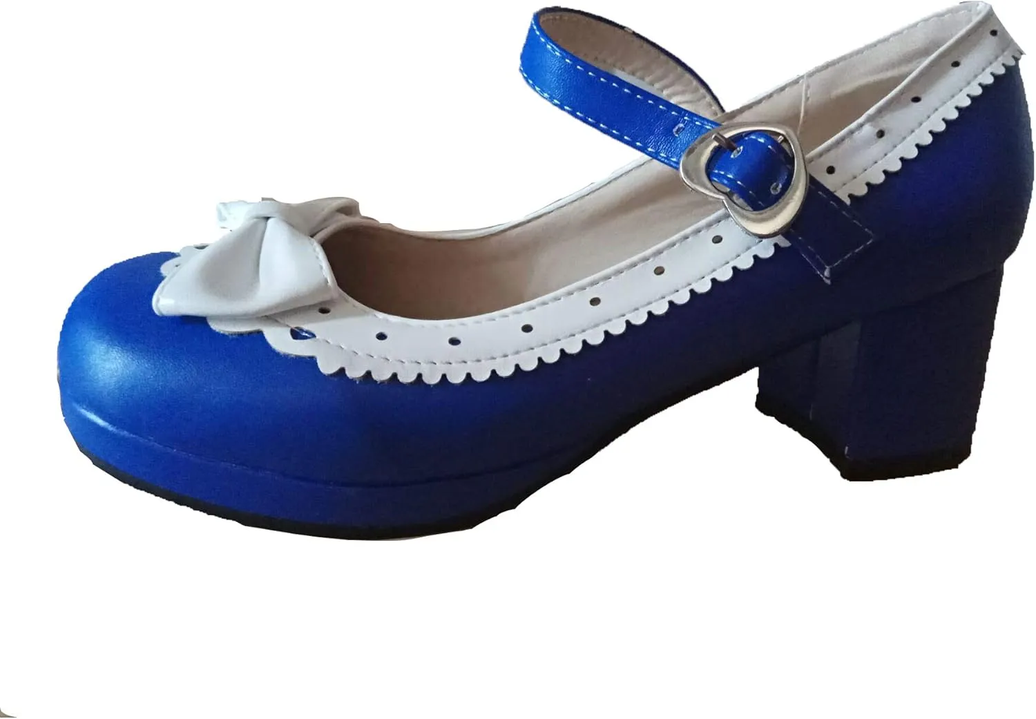 ELFY Women's Cute Lolita Cosplay Shoes Bow Mid Chunky Heel Mary Jane Pumps
