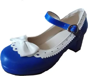 ELFY Women's Cute Lolita Cosplay Shoes Bow Mid Chunky Heel Mary Jane Pumps