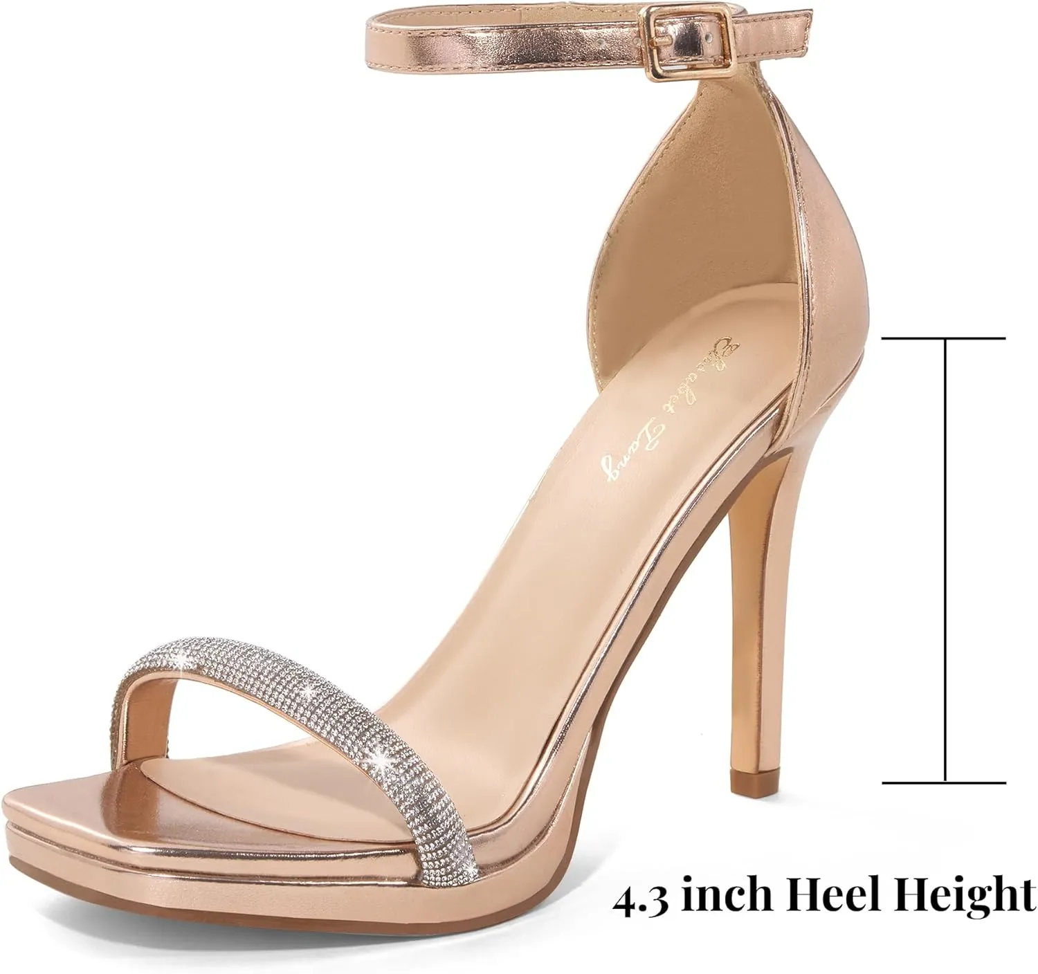 Elisabet Tang Women's 4.3 Inch Platform High Heeled Sandals Strappy Stiletto Open Square Toe Heel with Ankle Strap at Wedding Party Prom Work Dating