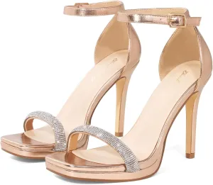 Elisabet Tang Women's 4.3 Inch Platform High Heeled Sandals Strappy Stiletto Open Square Toe Heel with Ankle Strap at Wedding Party Prom Work Dating