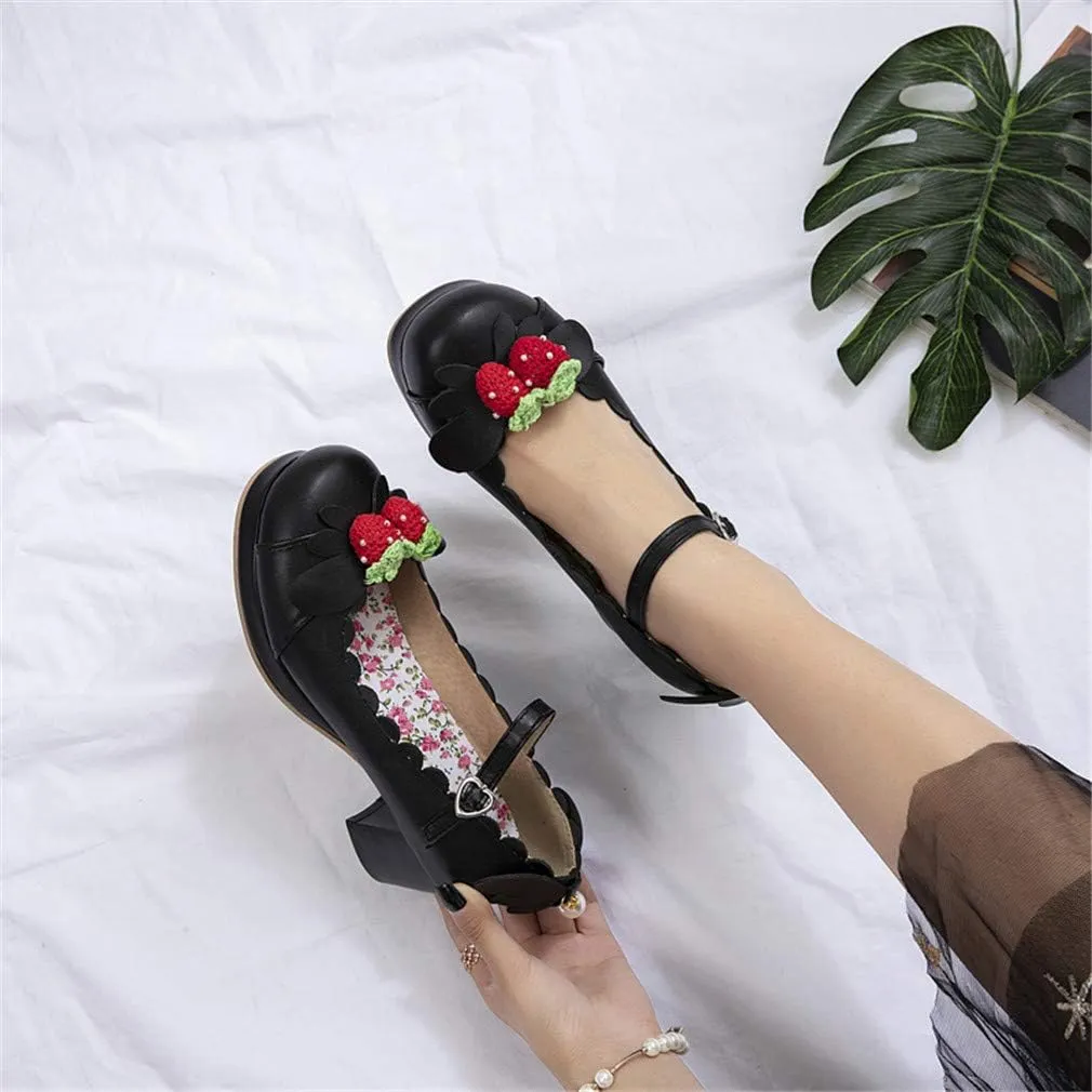Elyffany Women's Cute Lolita Cosplay Shoes Mid Chunky Heel Mary Jane Pumps