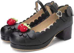 Elyffany Women's Cute Lolita Cosplay Shoes Mid Chunky Heel Mary Jane Pumps