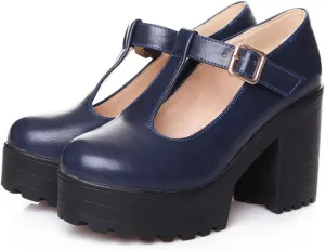Ephirebra Women's Platform Chunky Heel Mary Jane Shoes Ankle Buckle Strap Round Toe High Heels Comfort Non-Slip Outdoor Princess Shoes Dress Shoes