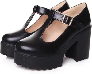 Ephirebra Women's Platform Chunky Heel Mary Jane Shoes Ankle Buckle Strap Round Toe High Heels Comfort Non-Slip Outdoor Princess Shoes Dress Shoes