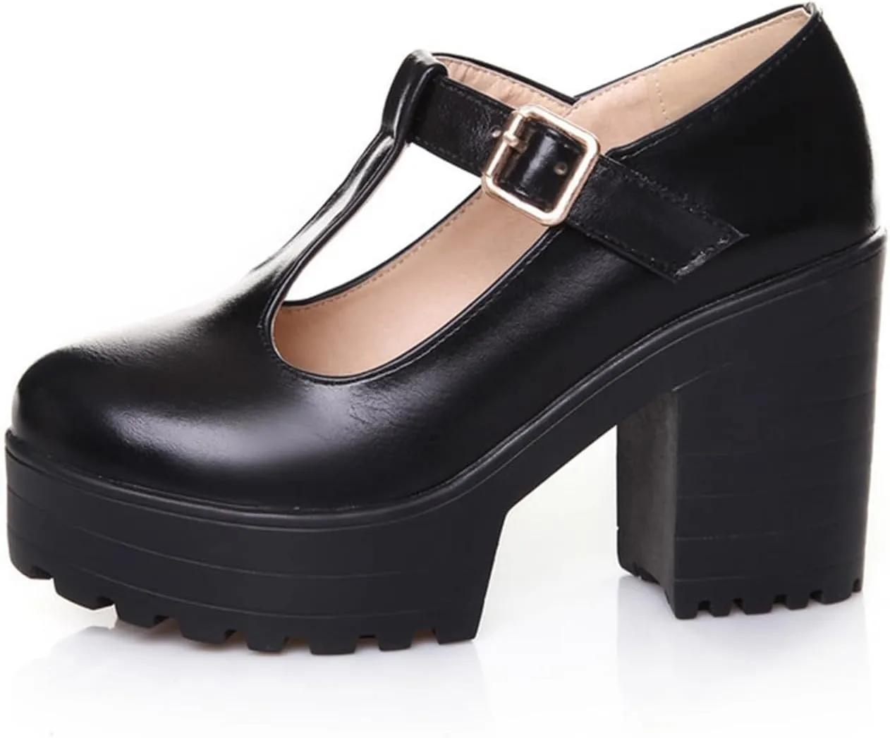 Ephirebra Women's Platform Chunky Heel Mary Jane Shoes Ankle Buckle Strap Round Toe High Heels Comfort Non-Slip Outdoor Princess Shoes Dress Shoes
