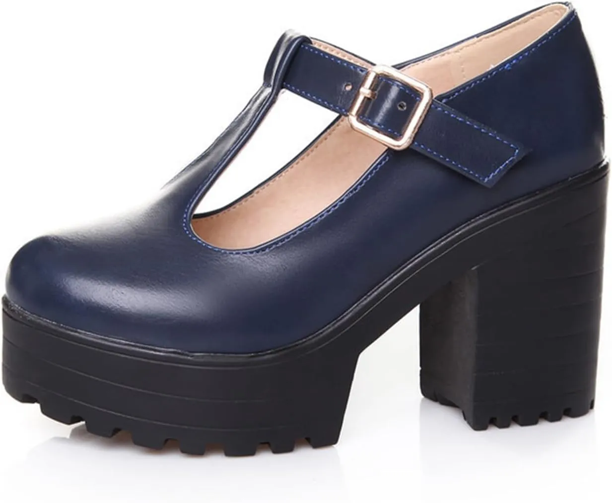 Ephirebra Women's Platform Chunky Heel Mary Jane Shoes Ankle Buckle Strap Round Toe High Heels Comfort Non-Slip Outdoor Princess Shoes Dress Shoes