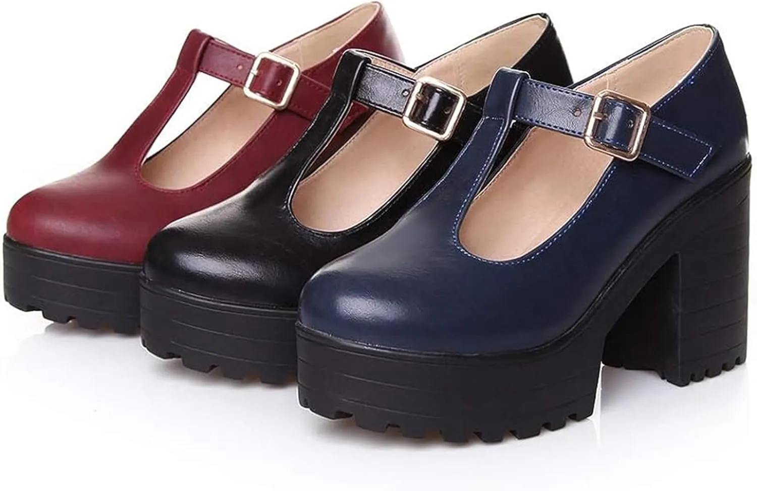 Ephirebra Women's Platform Chunky Heel Mary Jane Shoes Ankle Buckle Strap Round Toe High Heels Comfort Non-Slip Outdoor Princess Shoes Dress Shoes