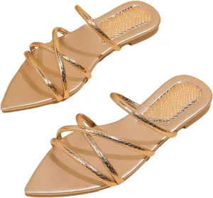 Floerns Women's Leather Strappy Flat Sandals Criss Cross Open Toe Slip on Slides
