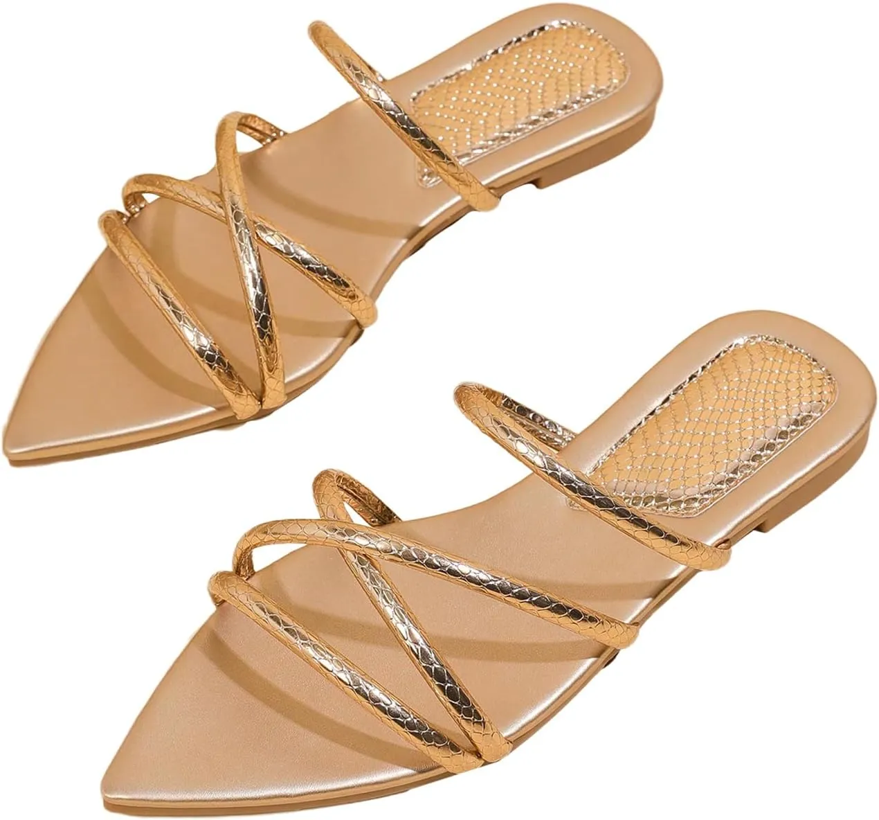 Floerns Women's Leather Strappy Flat Sandals Criss Cross Open Toe Slip on Slides