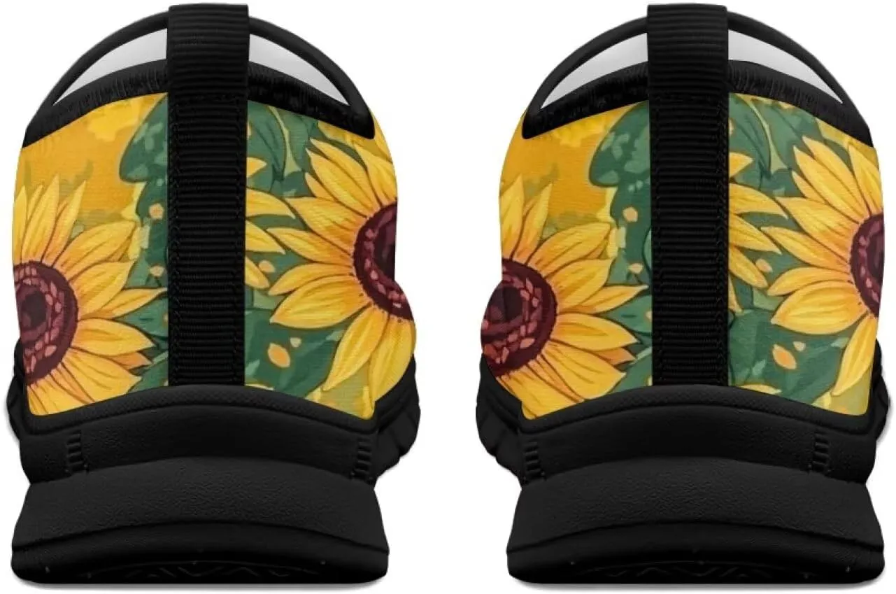 Flowers Casual House Shoes Breathable Mesh Sneakers for Women Comfort Soft Anti-Slip Shock Absorption EVA Sole Hiking Shoes for Outdoor Size 5.5-11.5 Black Sole