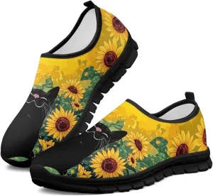 Flowers Casual House Shoes Breathable Mesh Sneakers for Women Comfort Soft Anti-Slip Shock Absorption EVA Sole Hiking Shoes for Outdoor Size 5.5-11.5 Black Sole