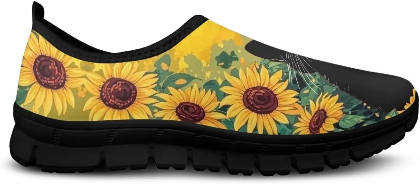 Flowers Casual House Shoes Breathable Mesh Sneakers for Women Comfort Soft Anti-Slip Shock Absorption EVA Sole Hiking Shoes for Outdoor Size 5.5-11.5 Black Sole