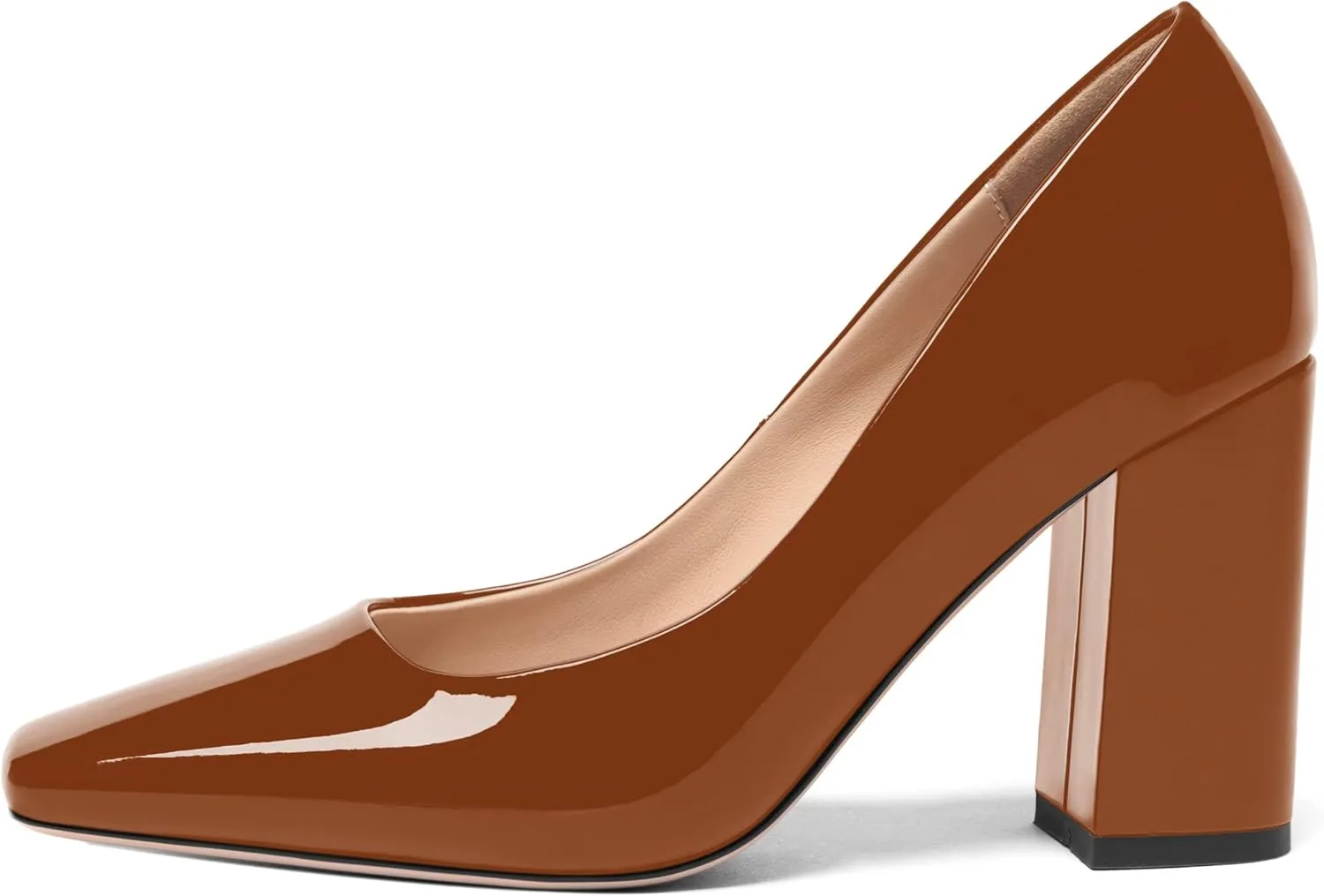 FOGEENA Womens Square Toe Slip On Sexy Patent Leather Party Block High Heel Pumps Shoes 3.34 Inch