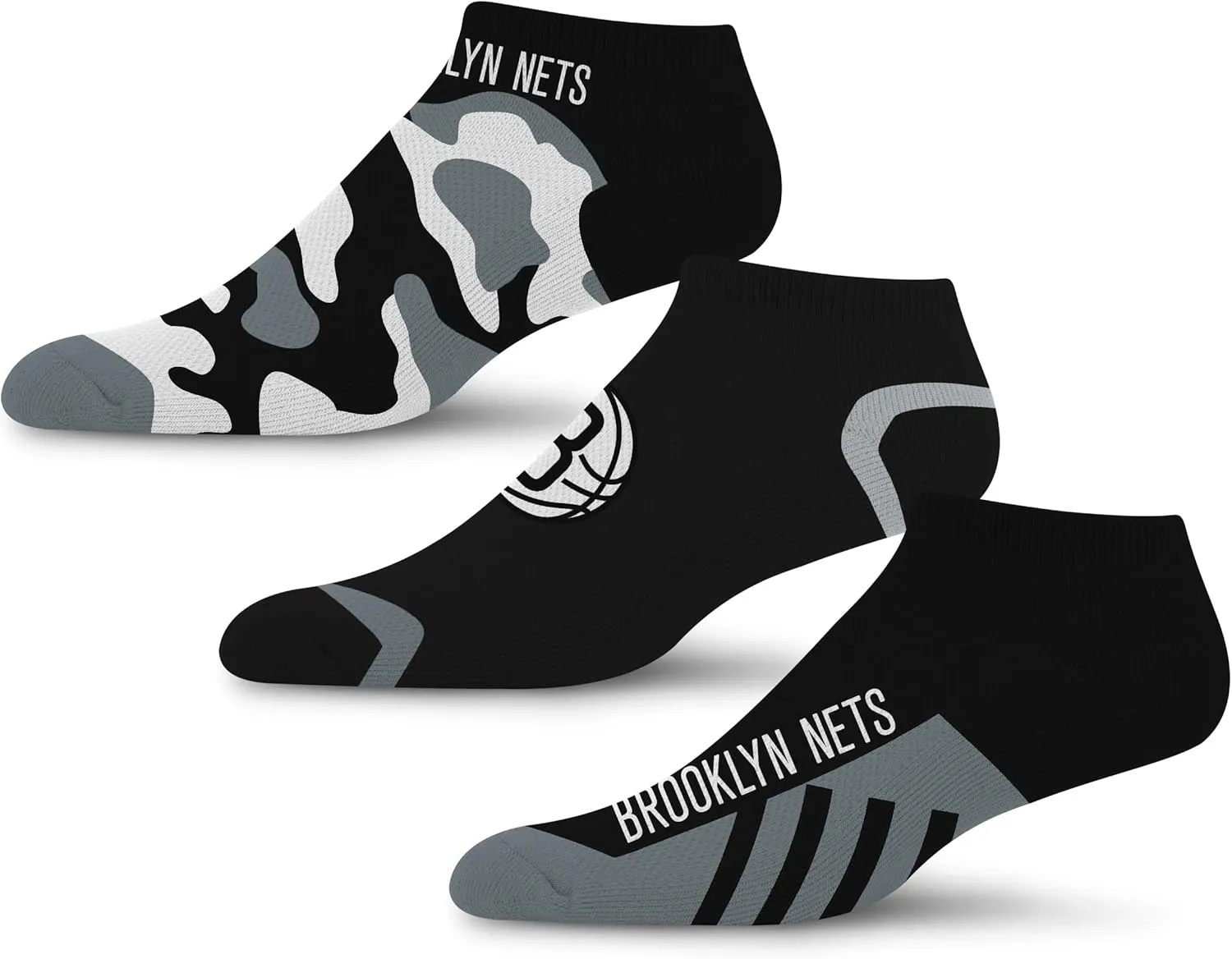 For Bare Feet Men's NBA Camo Boom 3 Pack Socks Large