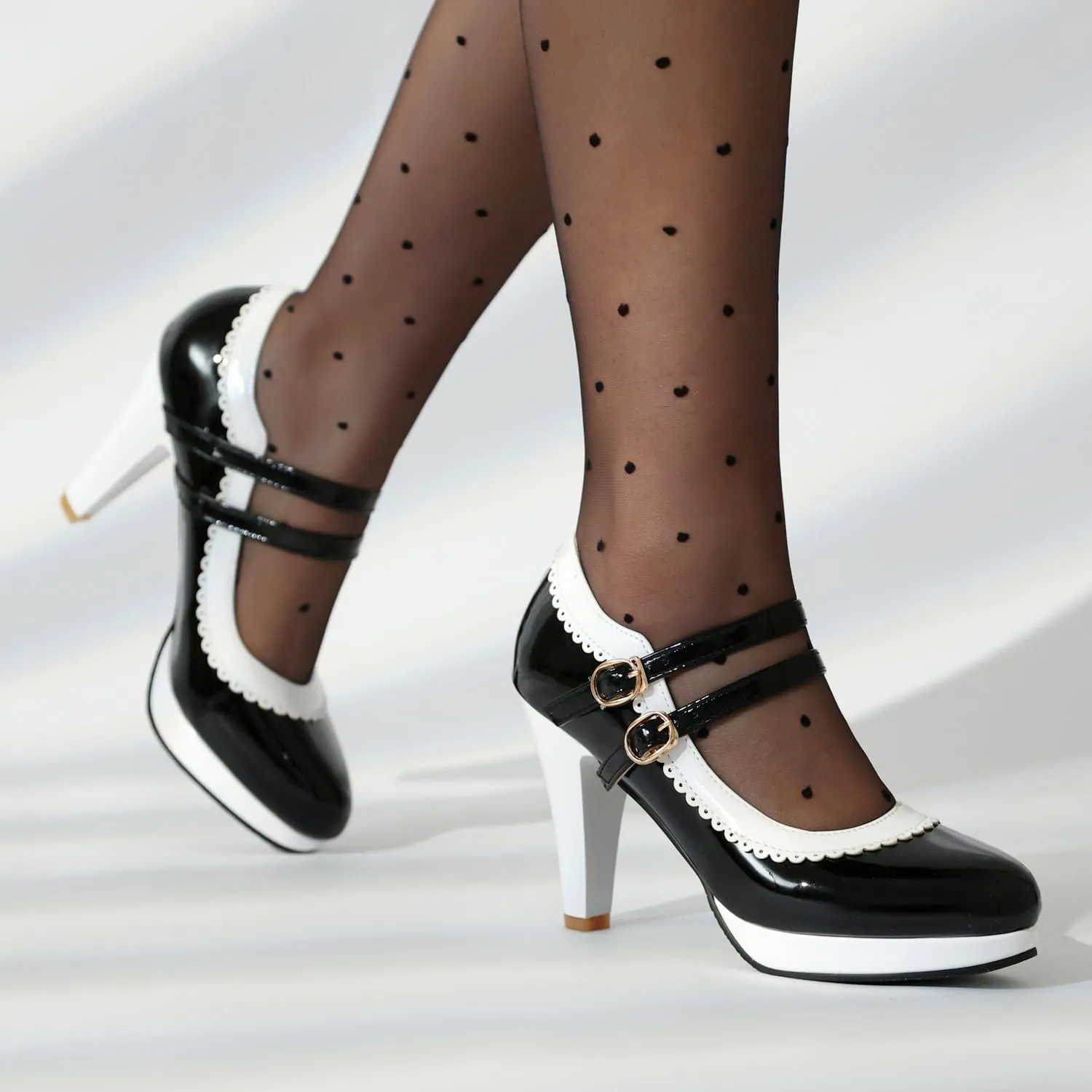 ForeMode Bow Mary Jane Shoes High Heels Closed Round Toe Pumps Leather Summer Sweet Shoe