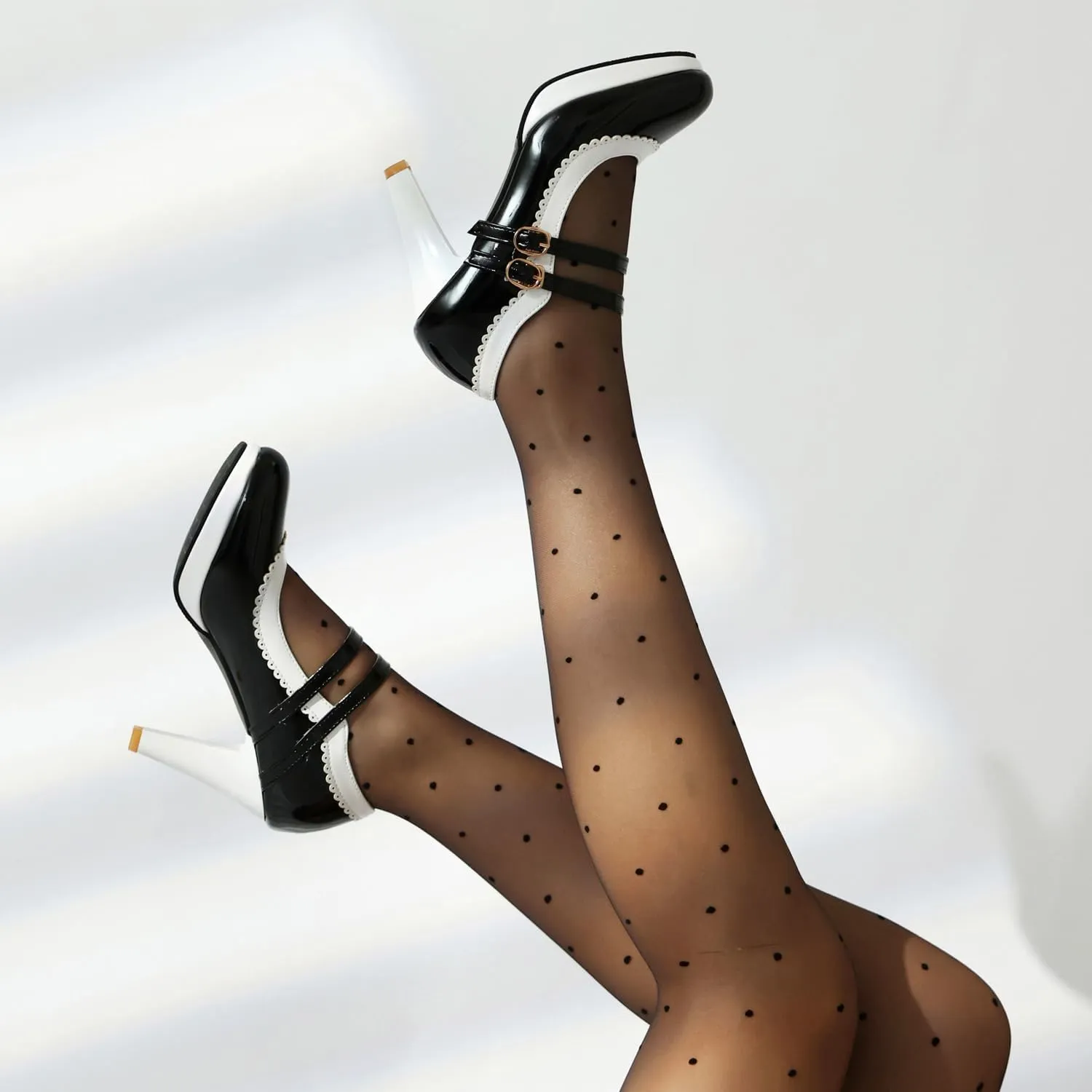 ForeMode Bow Mary Jane Shoes High Heels Closed Round Toe Pumps Leather Summer Sweet Shoe