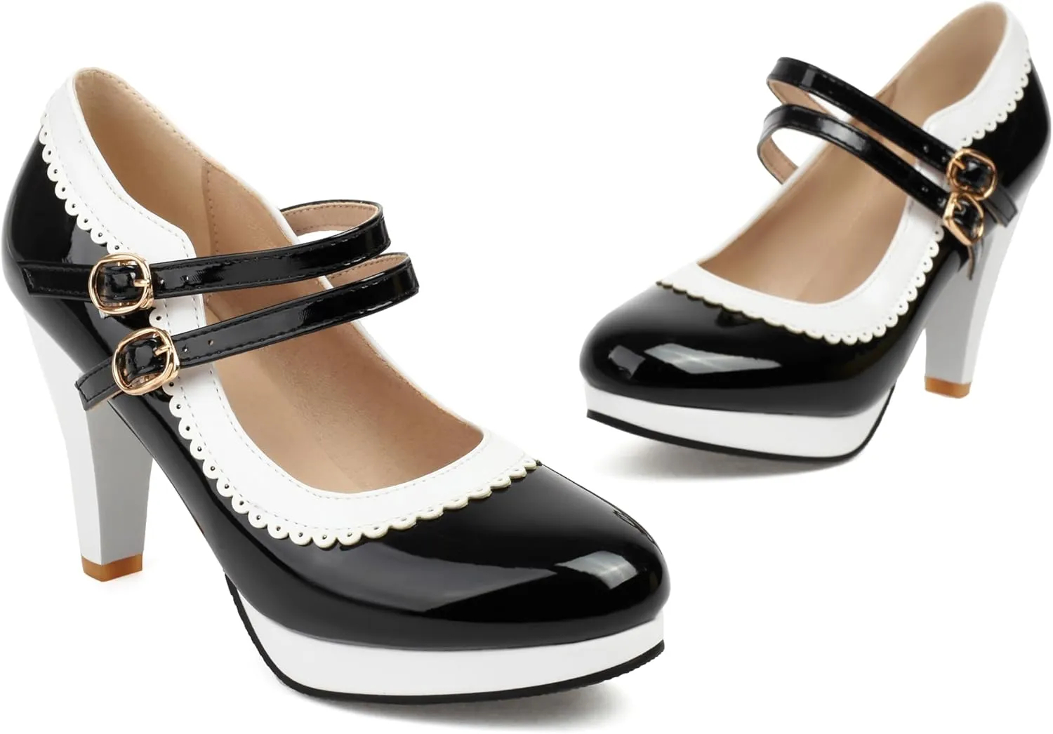 ForeMode Bow Mary Jane Shoes High Heels Closed Round Toe Pumps Leather Summer Sweet Shoe