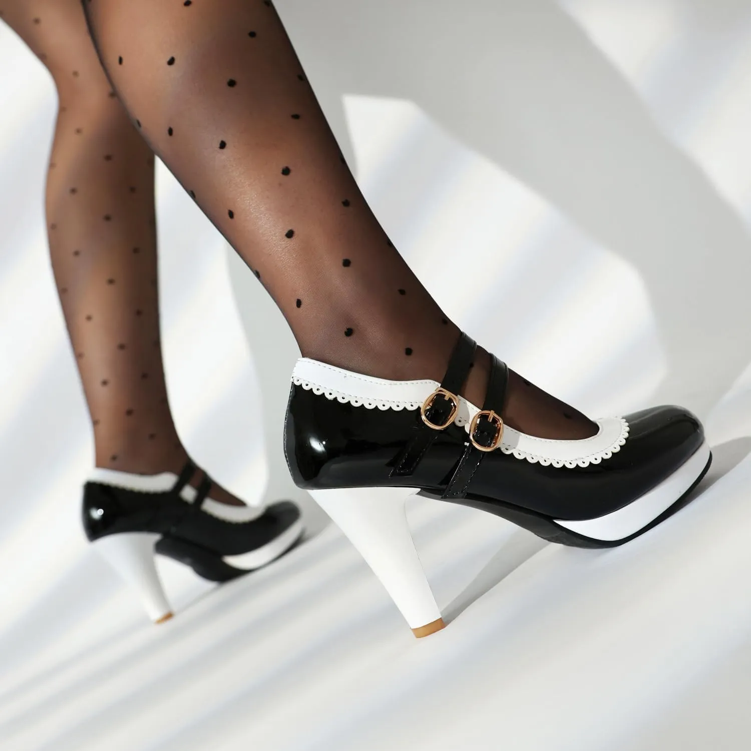 ForeMode Bow Mary Jane Shoes High Heels Closed Round Toe Pumps Leather Summer Sweet Shoe