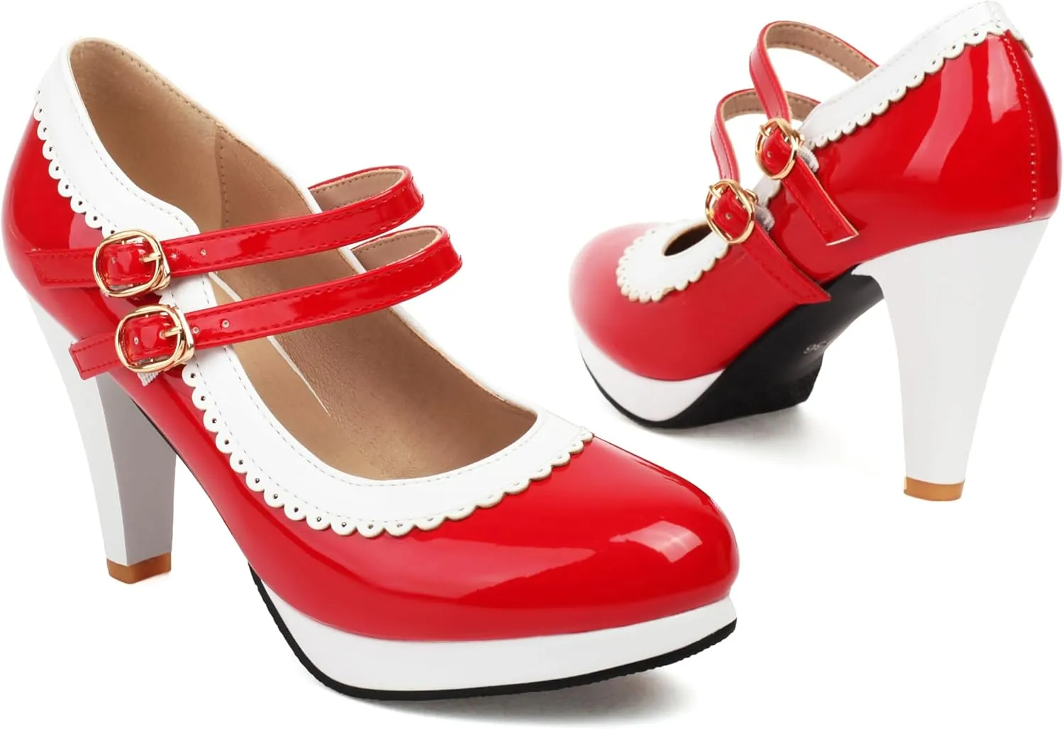 ForeMode Bow Mary Jane Shoes High Heels Closed Round Toe Pumps Leather Summer Sweet Shoe
