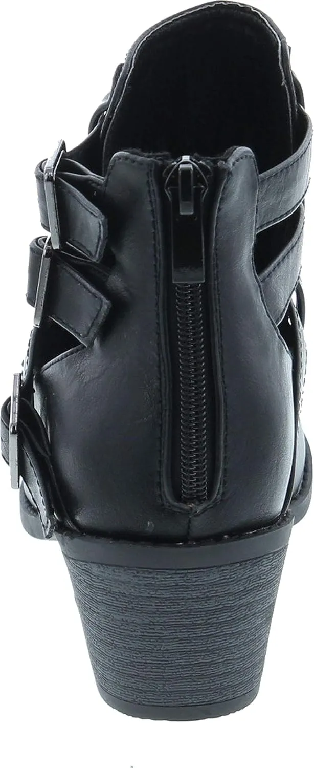 Forever Link Eury-1 Women's Fashion Round Toe Buckles Low Heel Ankle Booties Shoes