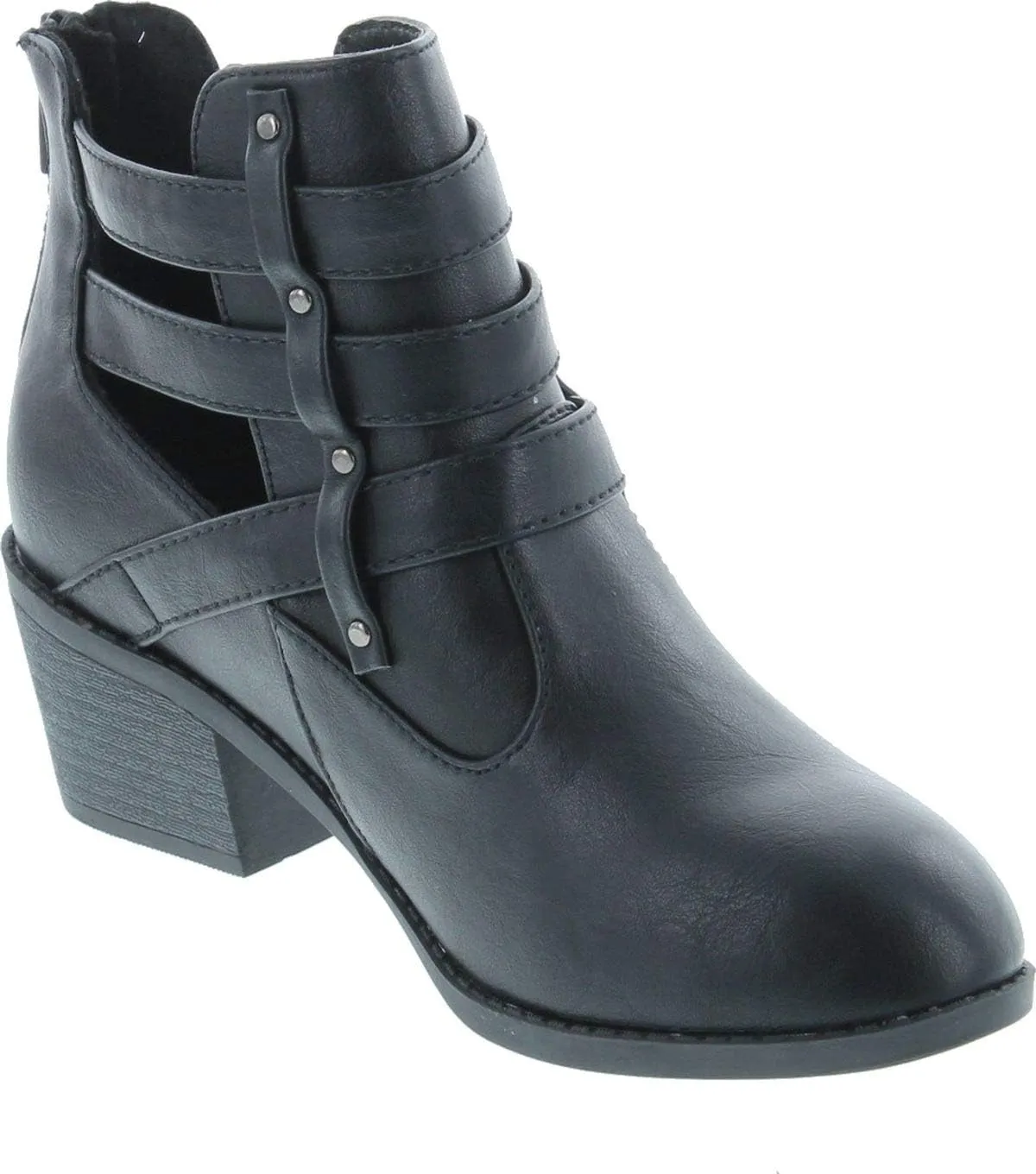 Forever Link Eury-1 Women's Fashion Round Toe Buckles Low Heel Ankle Booties Shoes